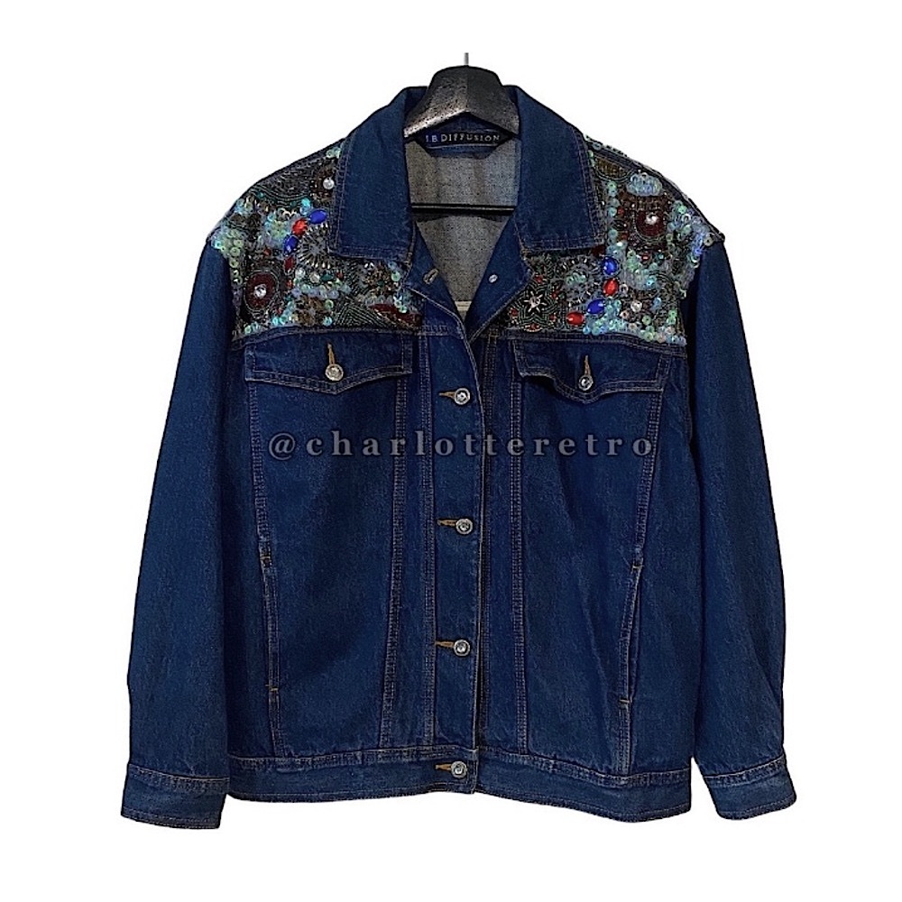 vtg IB Diffusion ⢠Beaded Sequin Denim Trucker Jacket